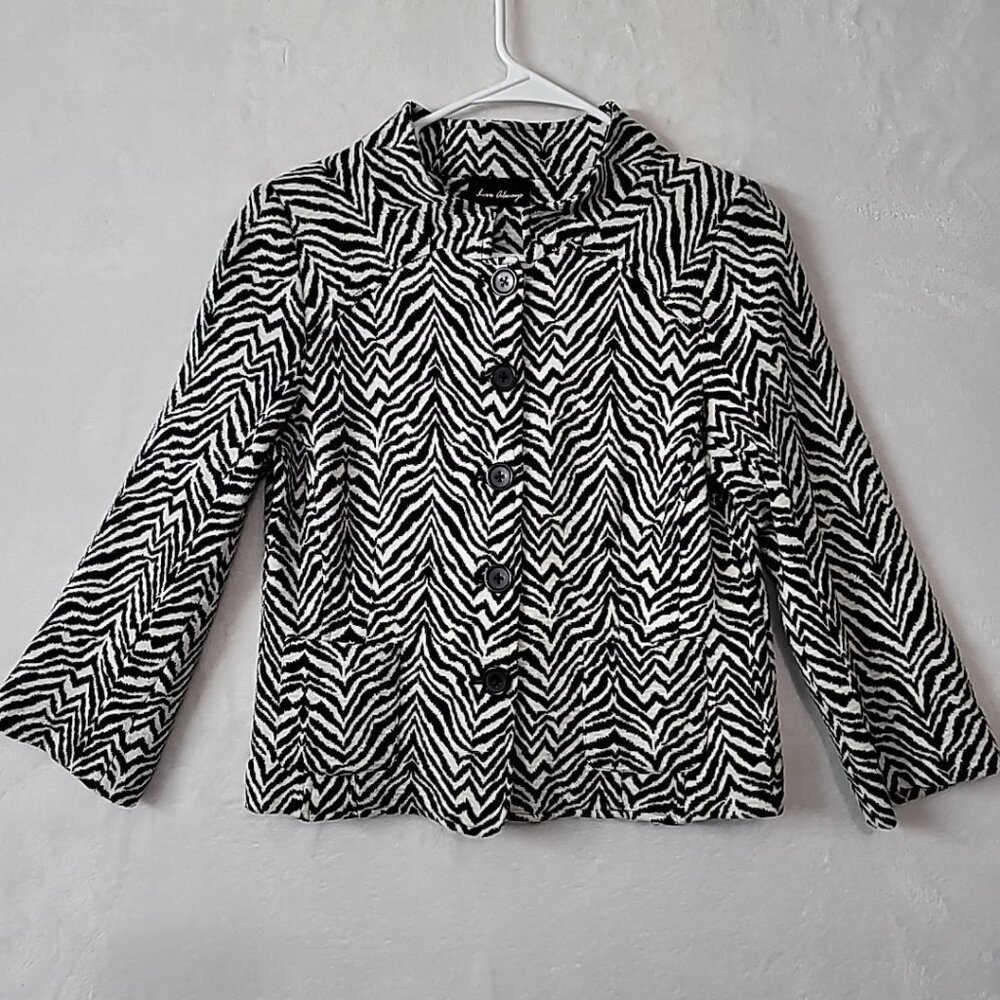 Love Always Womens Black White Zebra Print Blazer Size Small Vintage